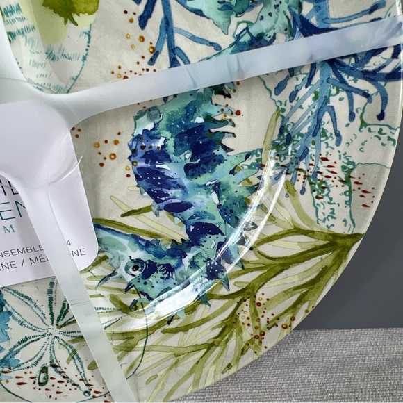 Sigrid Olsen Melamine Dinner Plates Sea Life Coastal Blue Green 11" Set 4 NEW - Picture 5 of 6